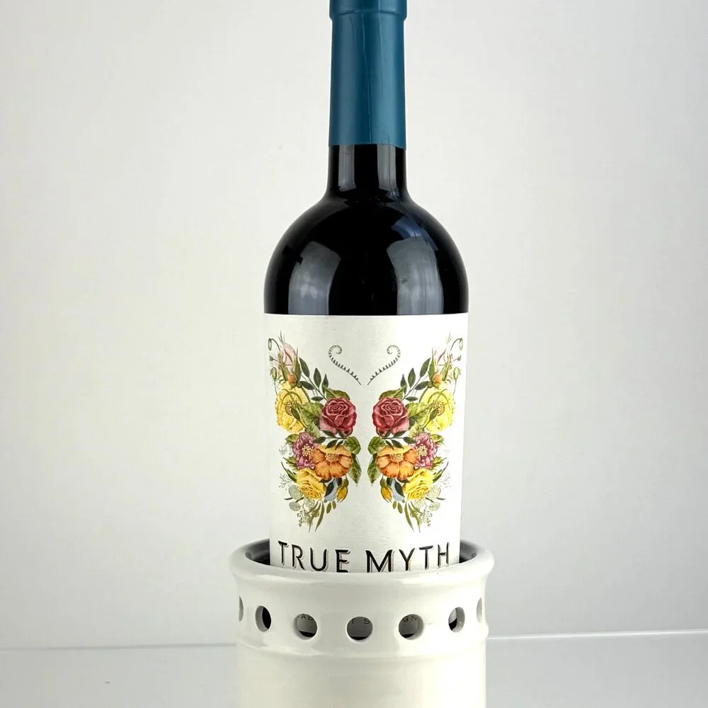 Williams Sonoma White Ceramic Wine Bottle Chiller with Stainless Base